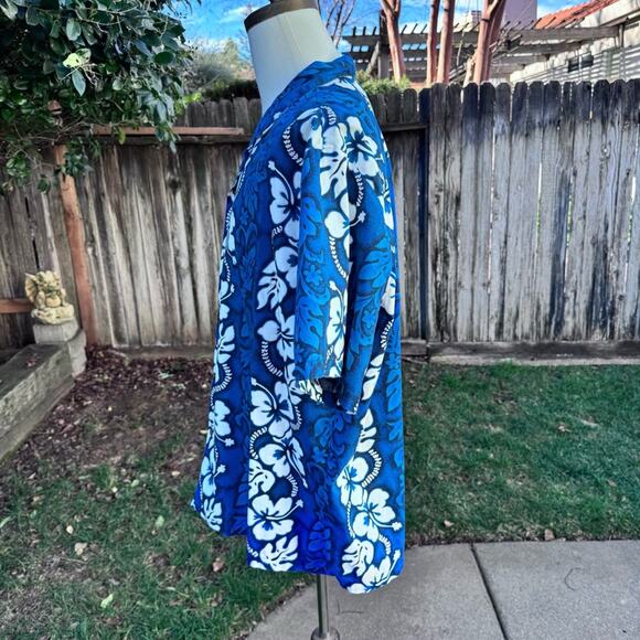 VTG Ky's Mens Hawaiian Shirt Blue Aloha Floral All Over Print Size 2XL *FLAWS* - Picture 4 of 10